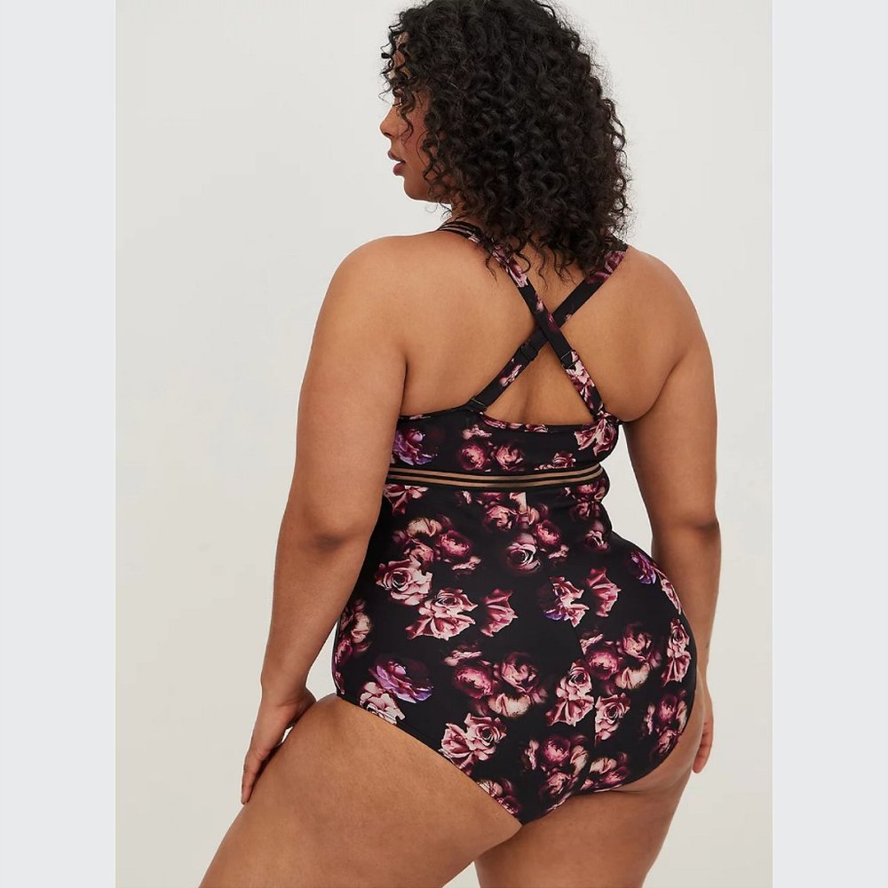 Torrid One Piece Triangle Swimsuit - Mesh Rose Print Size 3 - Picture 4 of 5